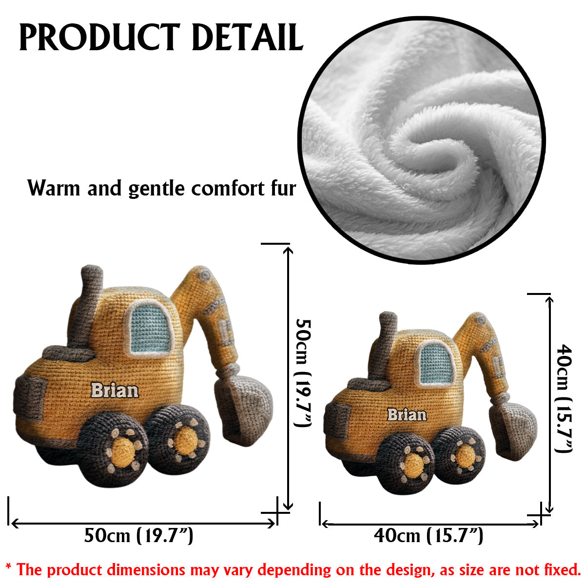 Baumaschinen-Kissen – personalisiertes Kissen in Form von Kinder-Kunstfell