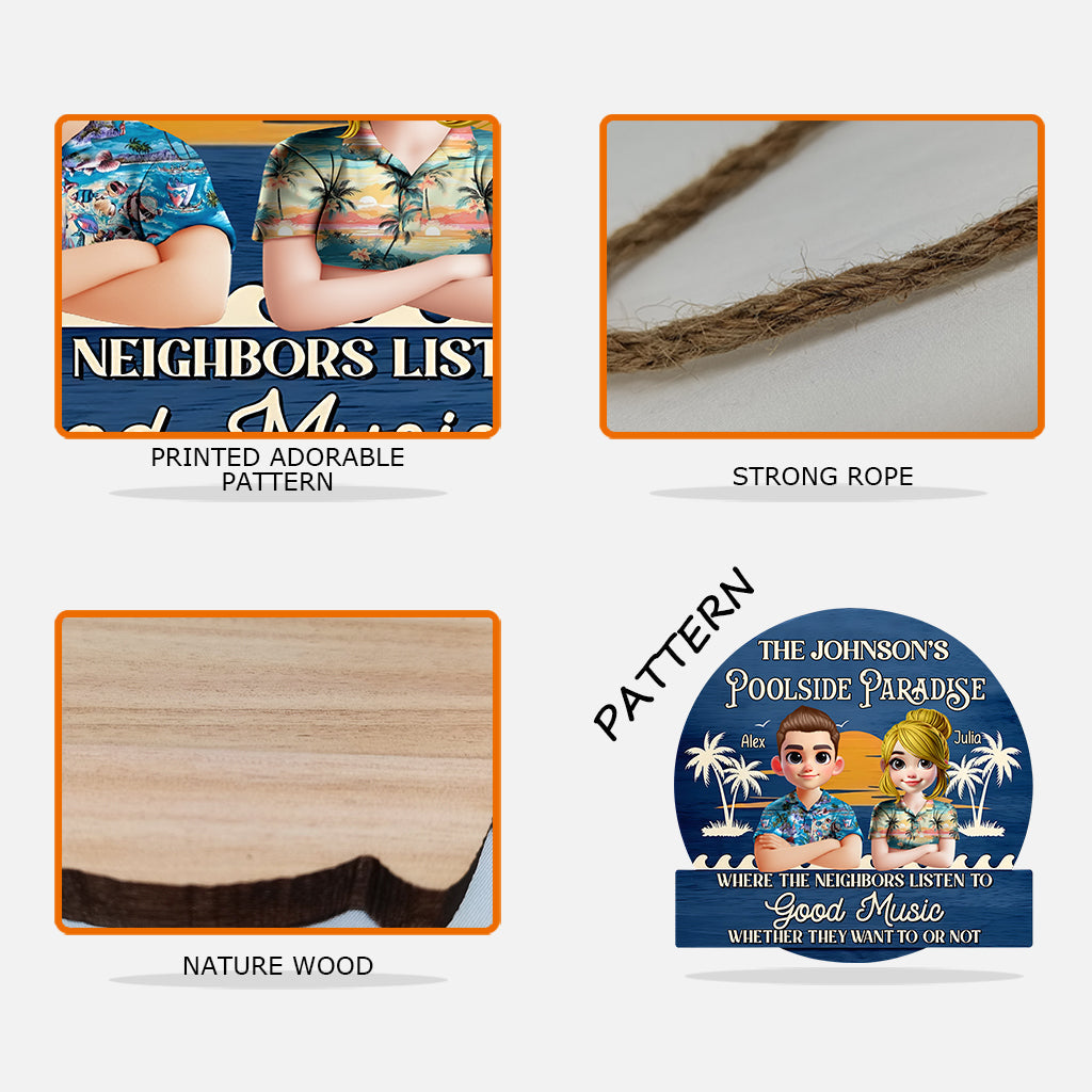 Paradies am Pool – Personalisiertes Holzschild in individueller Form für Paare