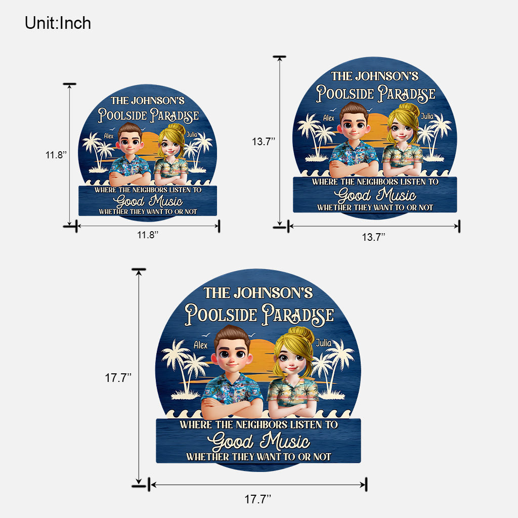 Paradies am Pool – Personalisiertes Holzschild in individueller Form für Paare