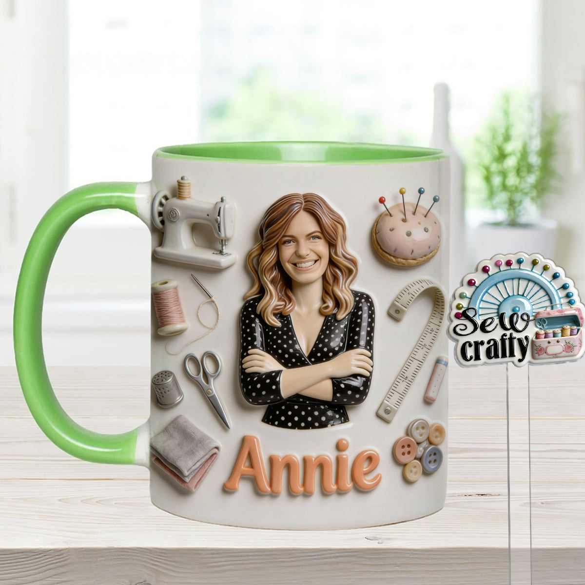 Love Sewing - Personalized Sewing Set Accent Mug with Acrylic Stirrers