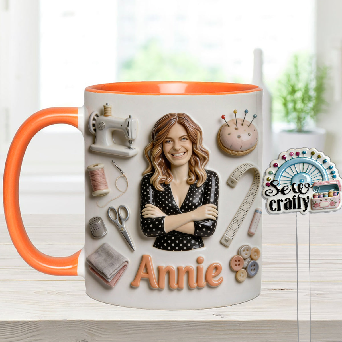Love Sewing - Personalized Sewing Set Accent Mug with Acrylic Stirrers