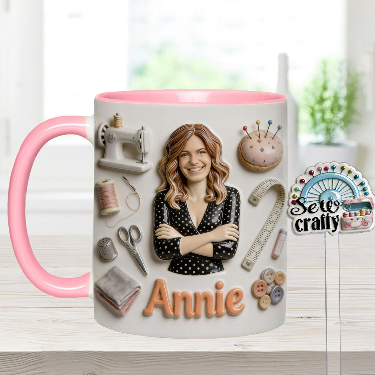 Love Sewing - Personalized Sewing Set Accent Mug with Acrylic Stirrers