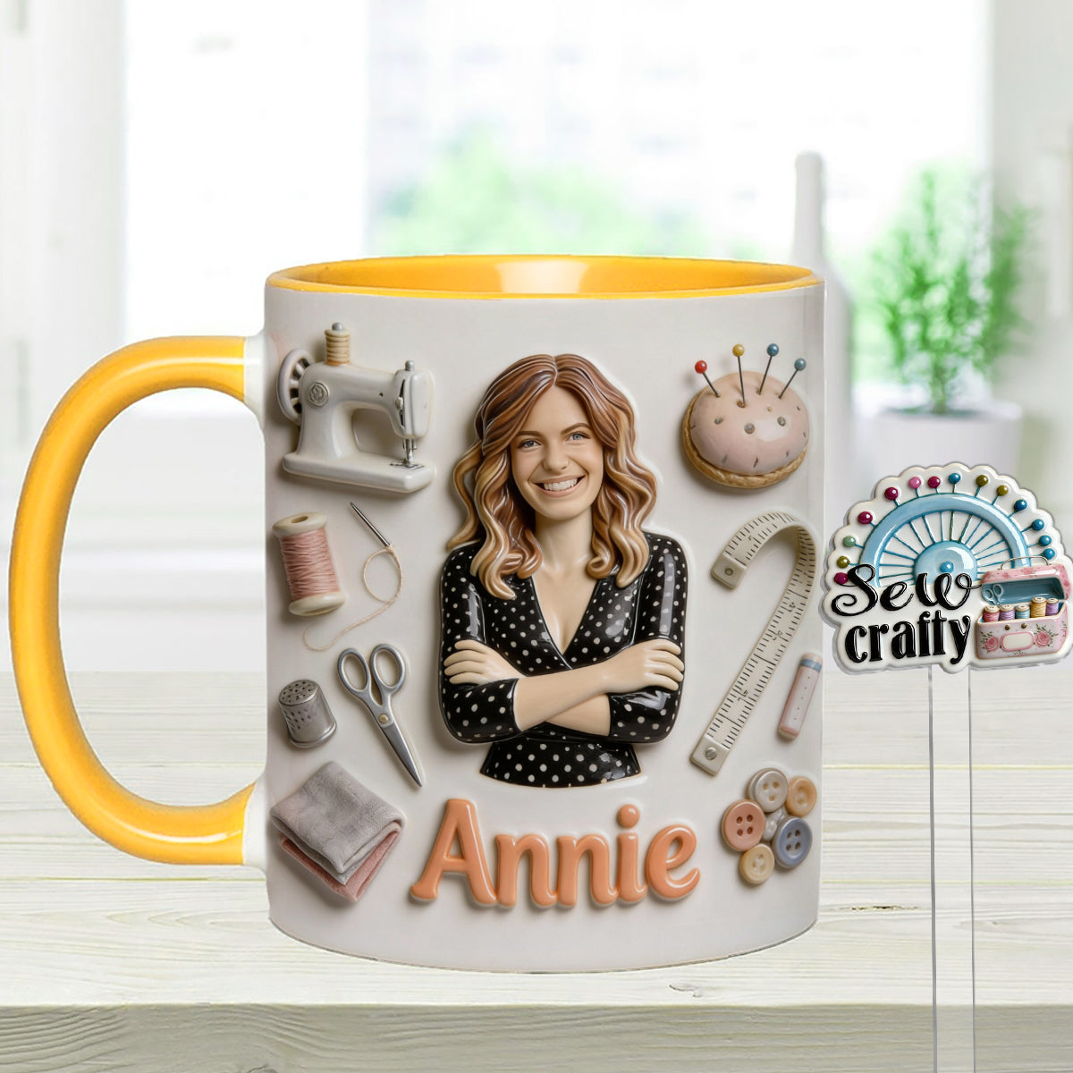 Love Sewing - Personalized Sewing Set Accent Mug with Acrylic Stirrers