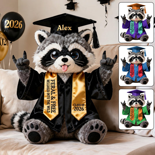 Abschlusswaschbär - Personalisierbares Premium Kunstfellkissen