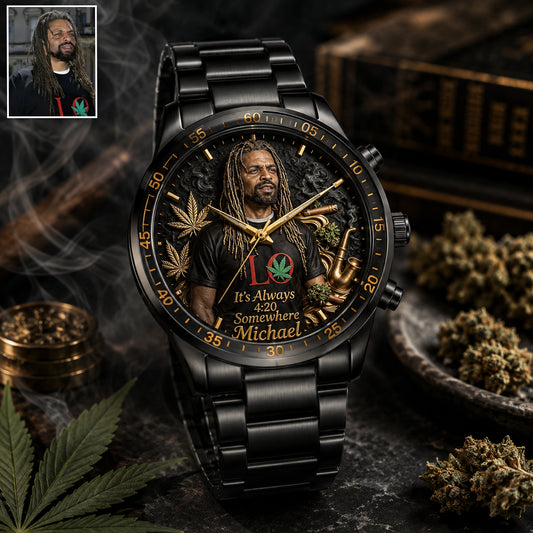 Der coolste Papa der Welt, es ist immer 4:20 irgendwo - Personalisierte Weed Handuhr
