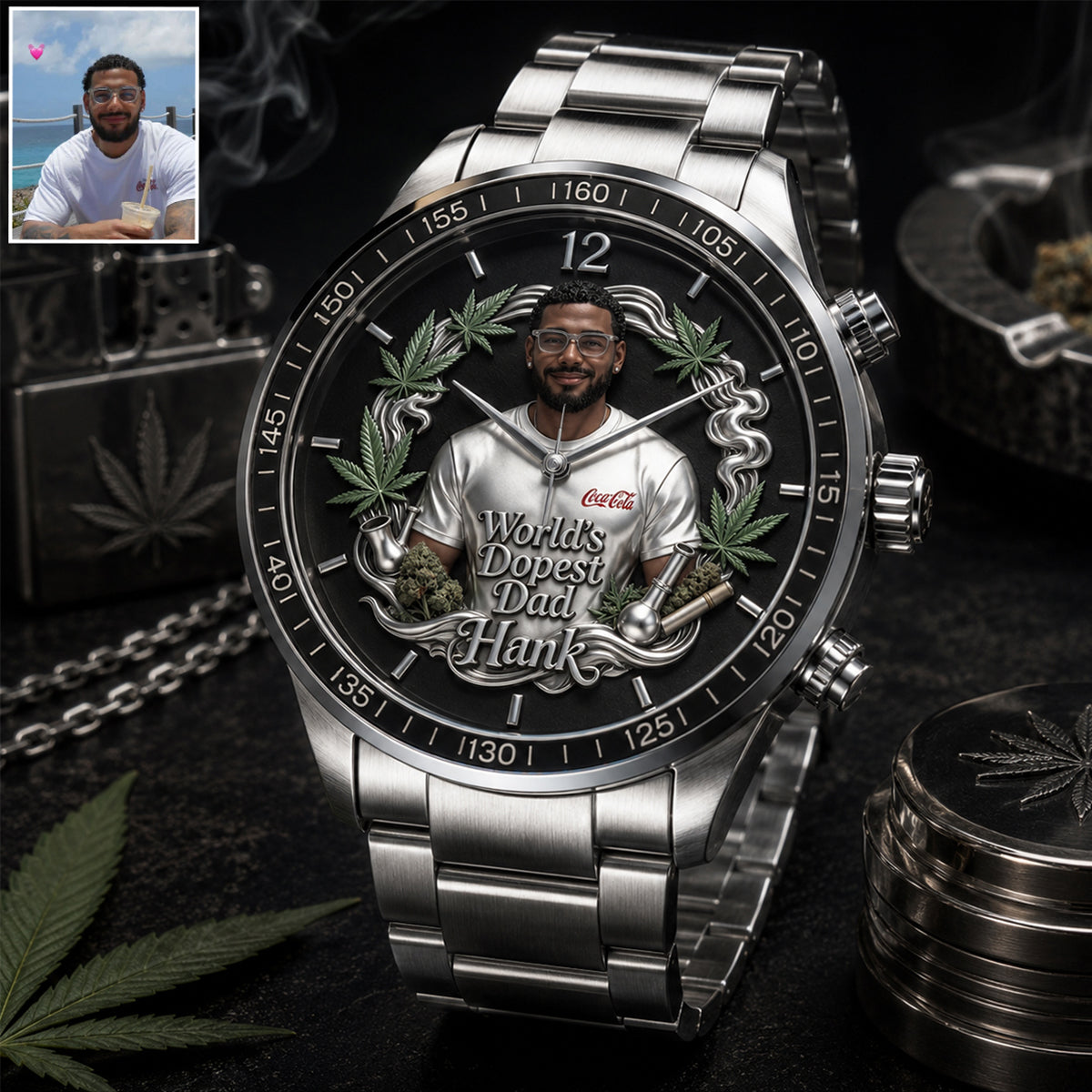 Der coolste Papa der Welt, es ist immer 4:20 irgendwo - Personalisierte Weed Handuhr