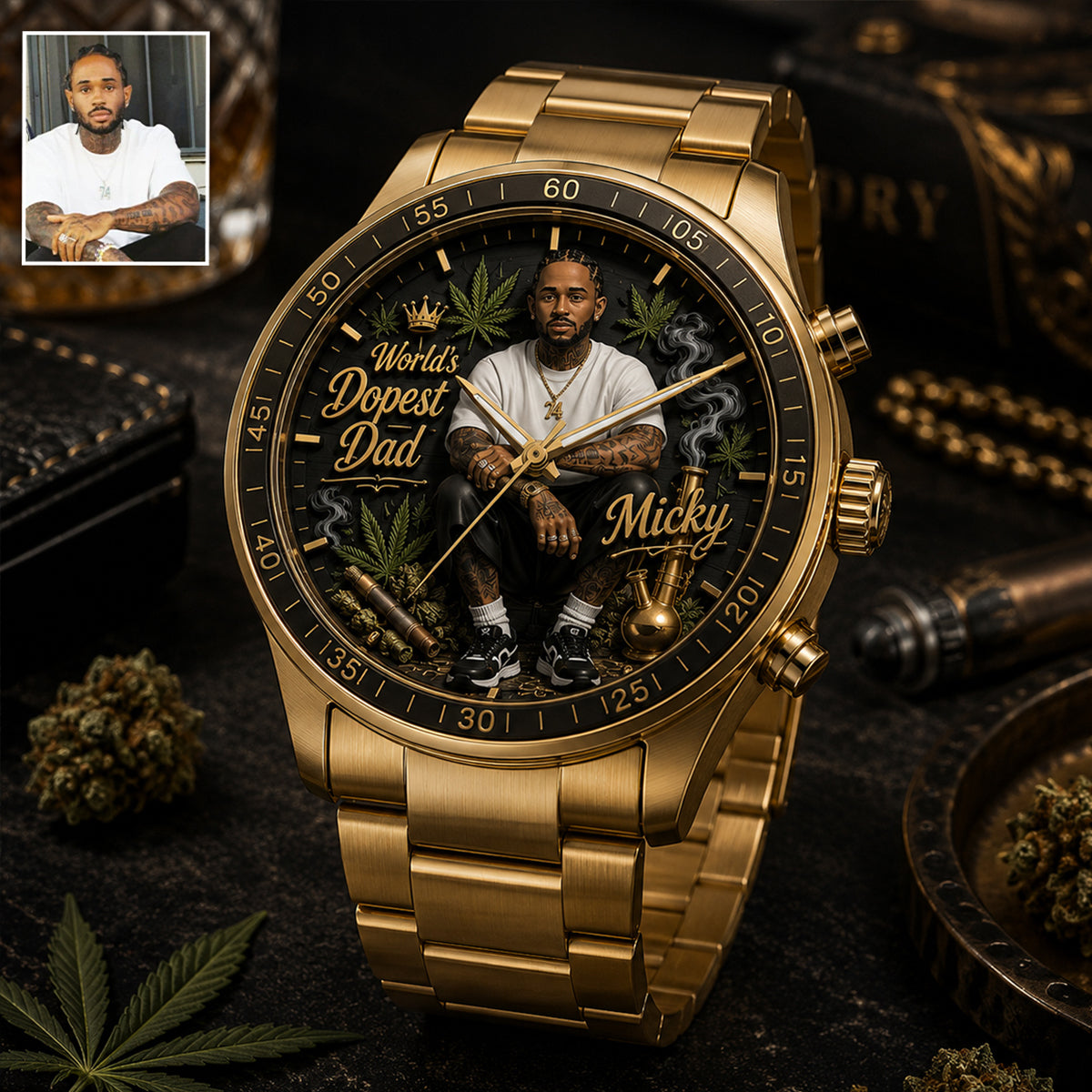 Der coolste Papa der Welt, es ist immer 4:20 irgendwo - Personalisierte Weed Handuhr
