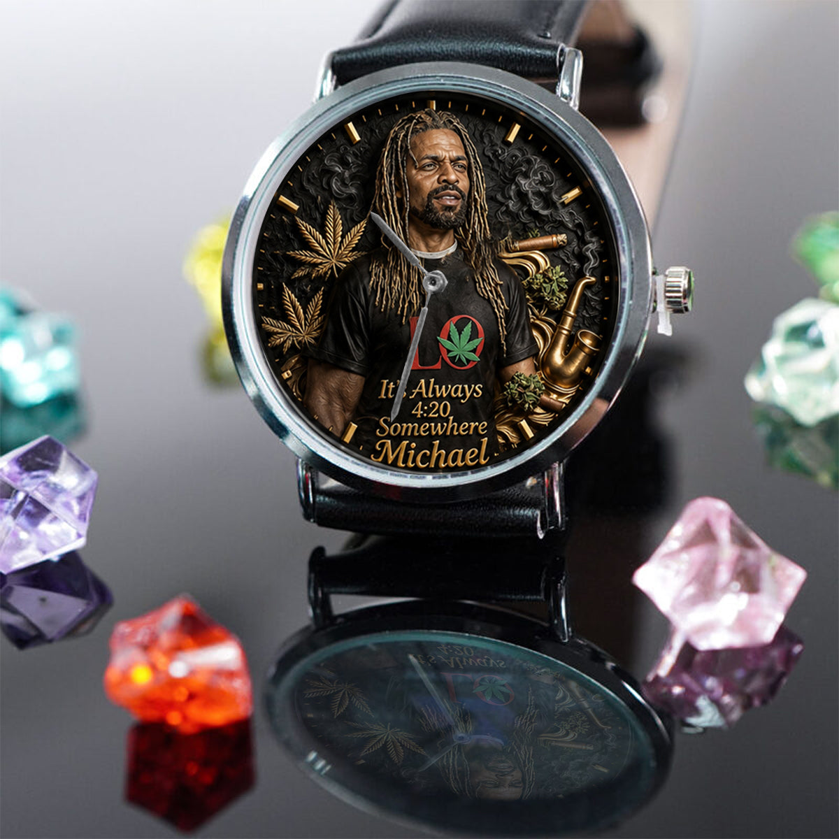 Der coolste Papa der Welt, es ist immer 4:20 irgendwo - Personalisierte Weed Handuhr
