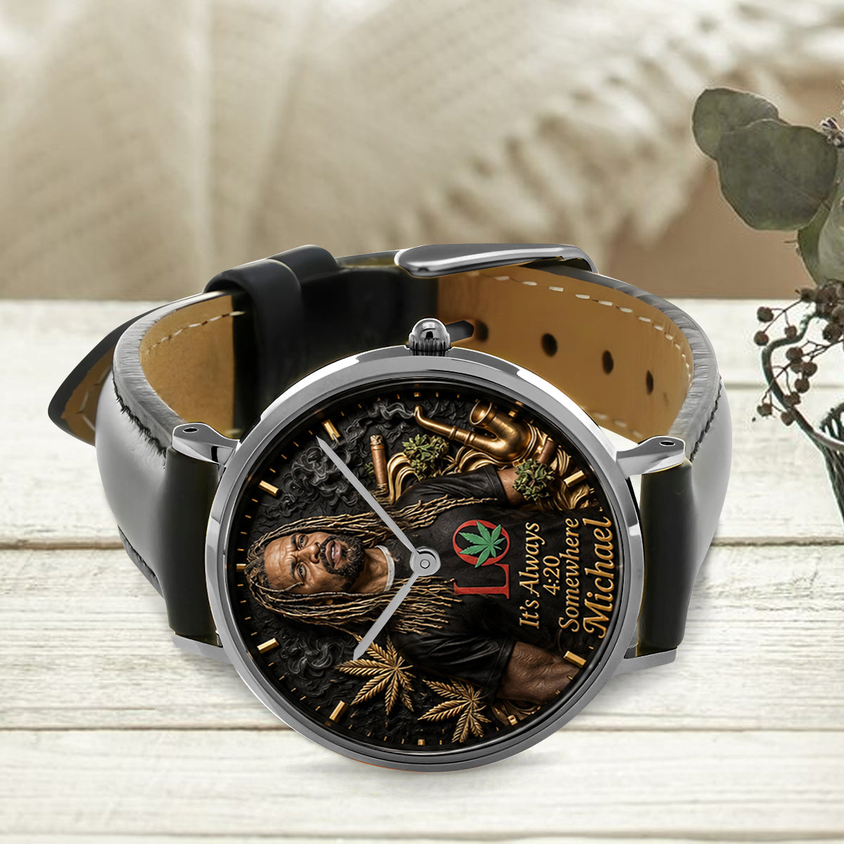 Der coolste Papa der Welt, es ist immer 4:20 irgendwo - Personalisierte Weed Handuhr