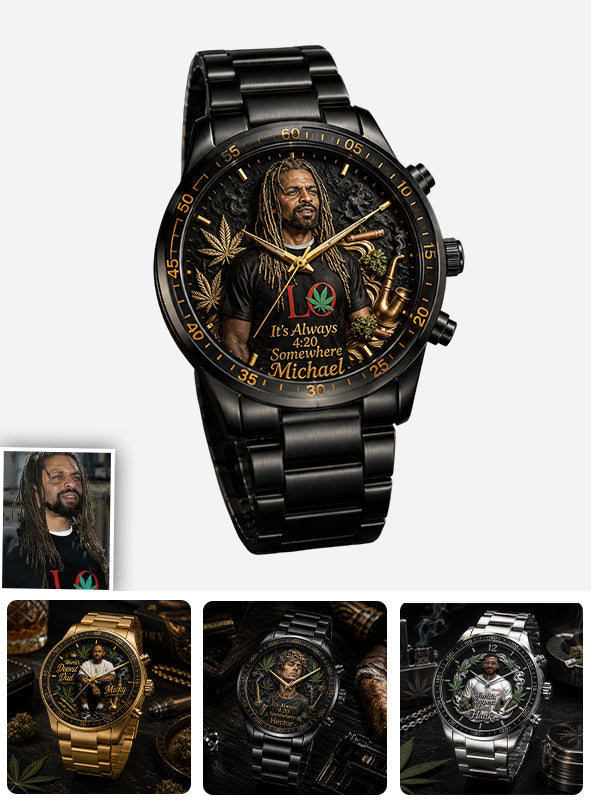 Der coolste Papa der Welt, es ist immer 4:20 irgendwo - Personalisierte Weed Handuhr