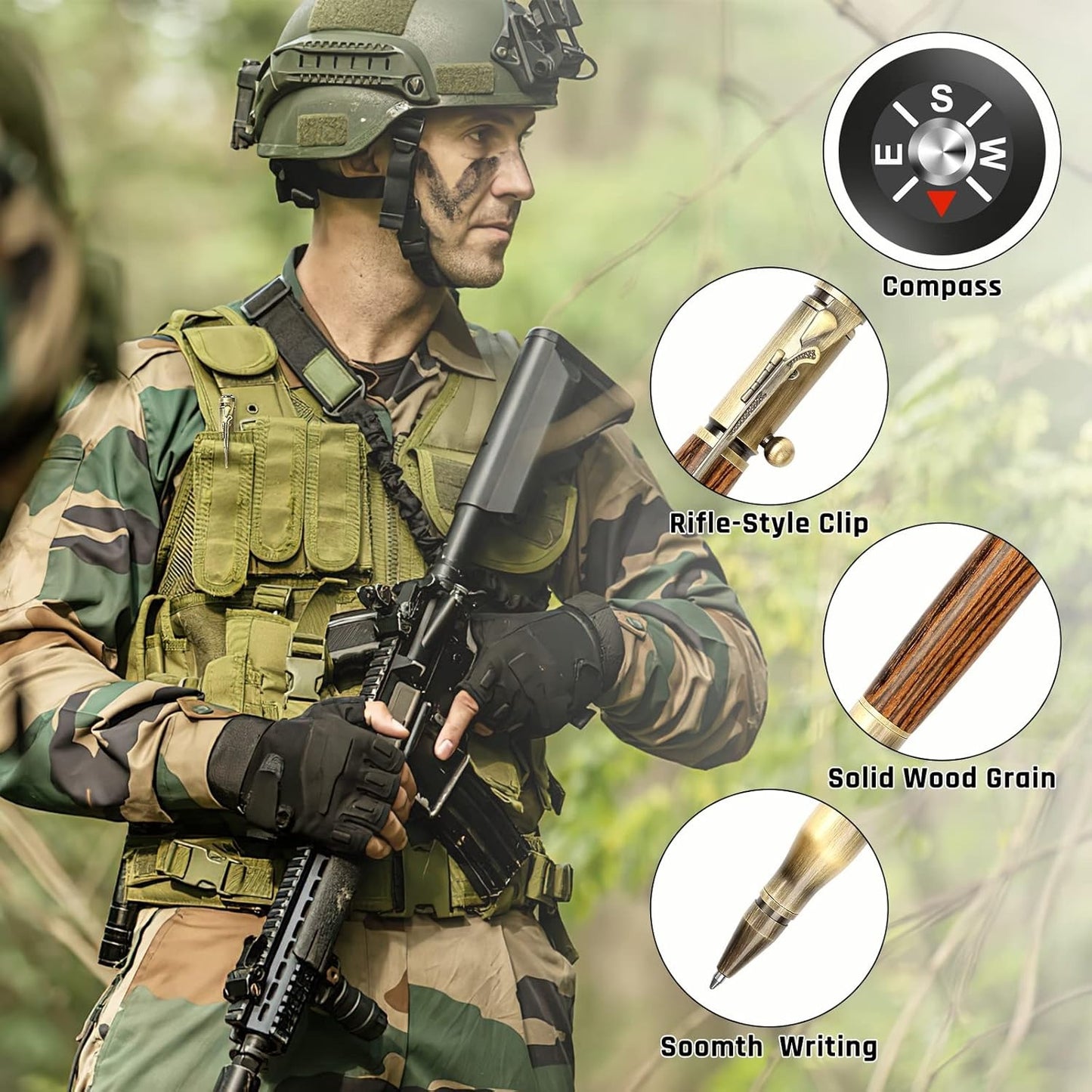 Kugelschreiber mit Bolzenmechanik, Kompass und zusätzlicher Mine