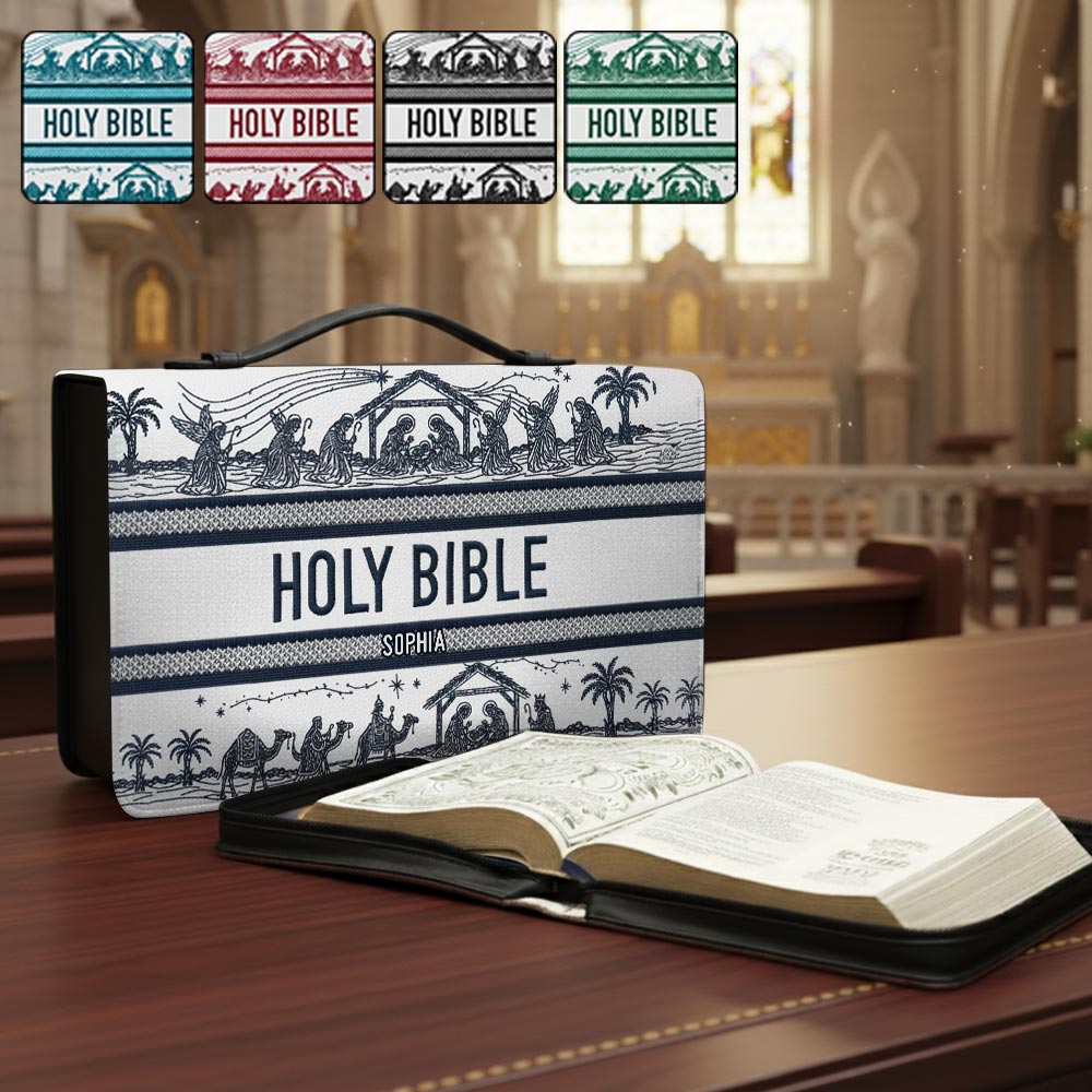 Nativity Scene - Personalized Christian Leather Bible Cover Bag