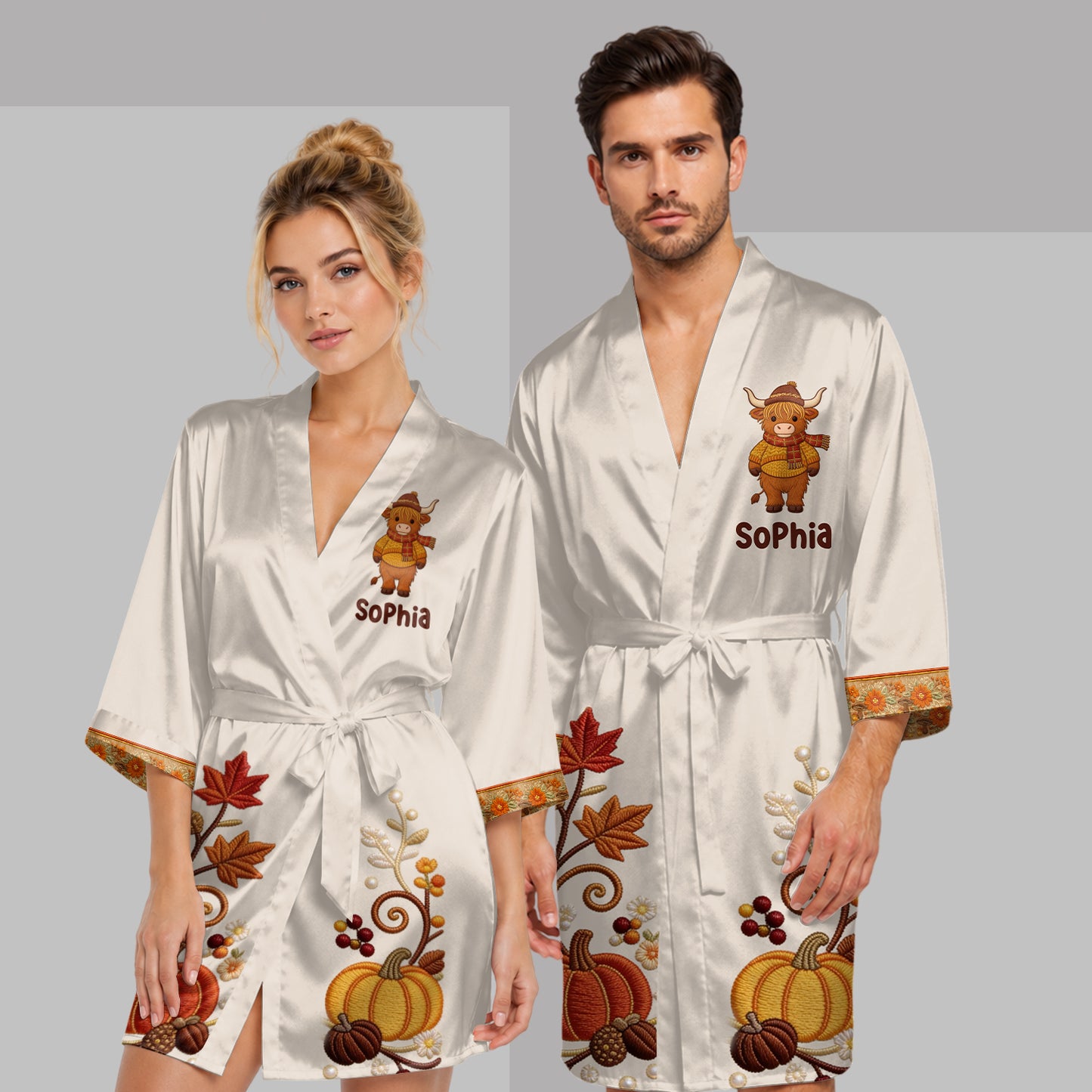 Tis The Season - Personalized Highland Cow Satin Robe