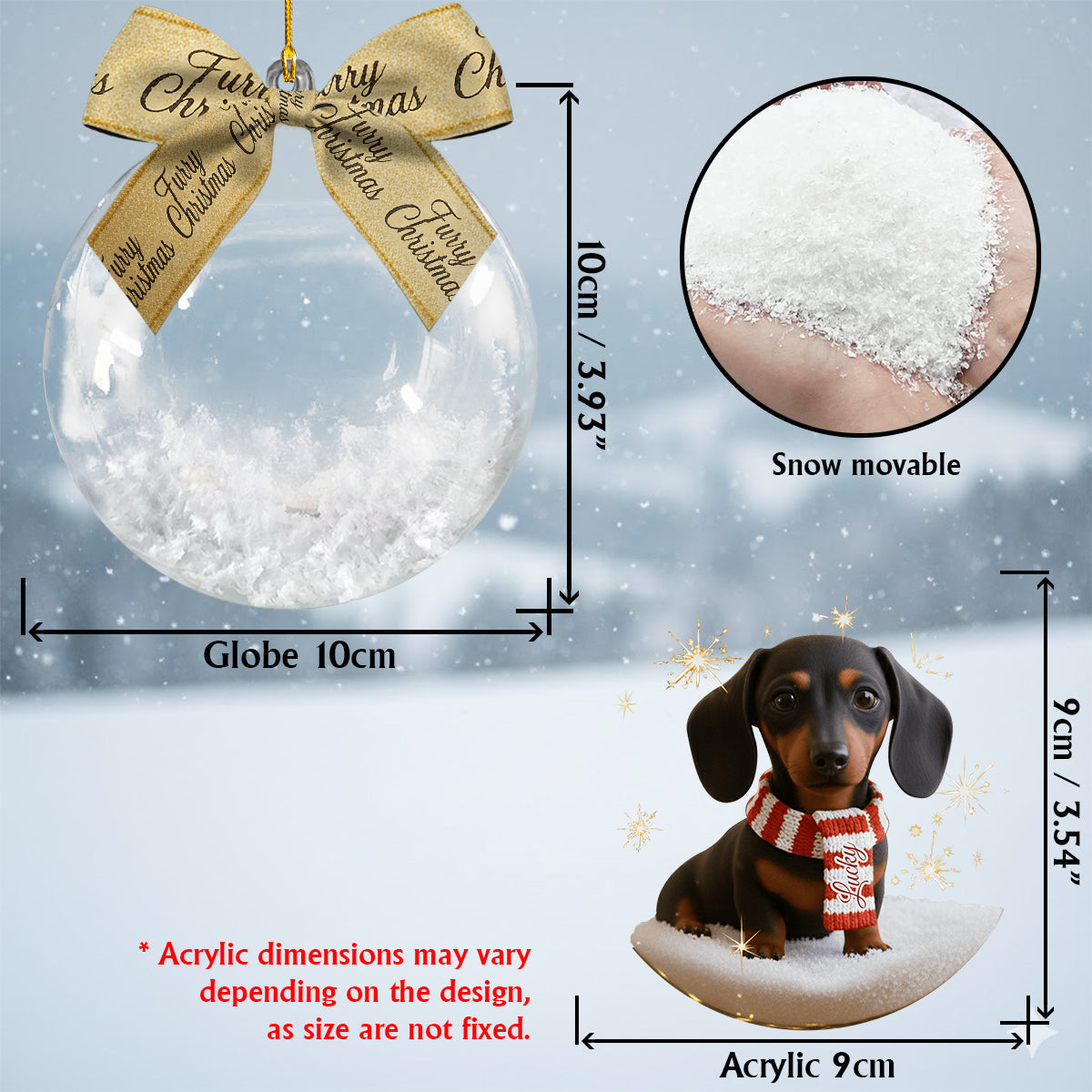 Ich liebe meinen Hund – Personalisierte Schneekugel mit Hund und Schleife