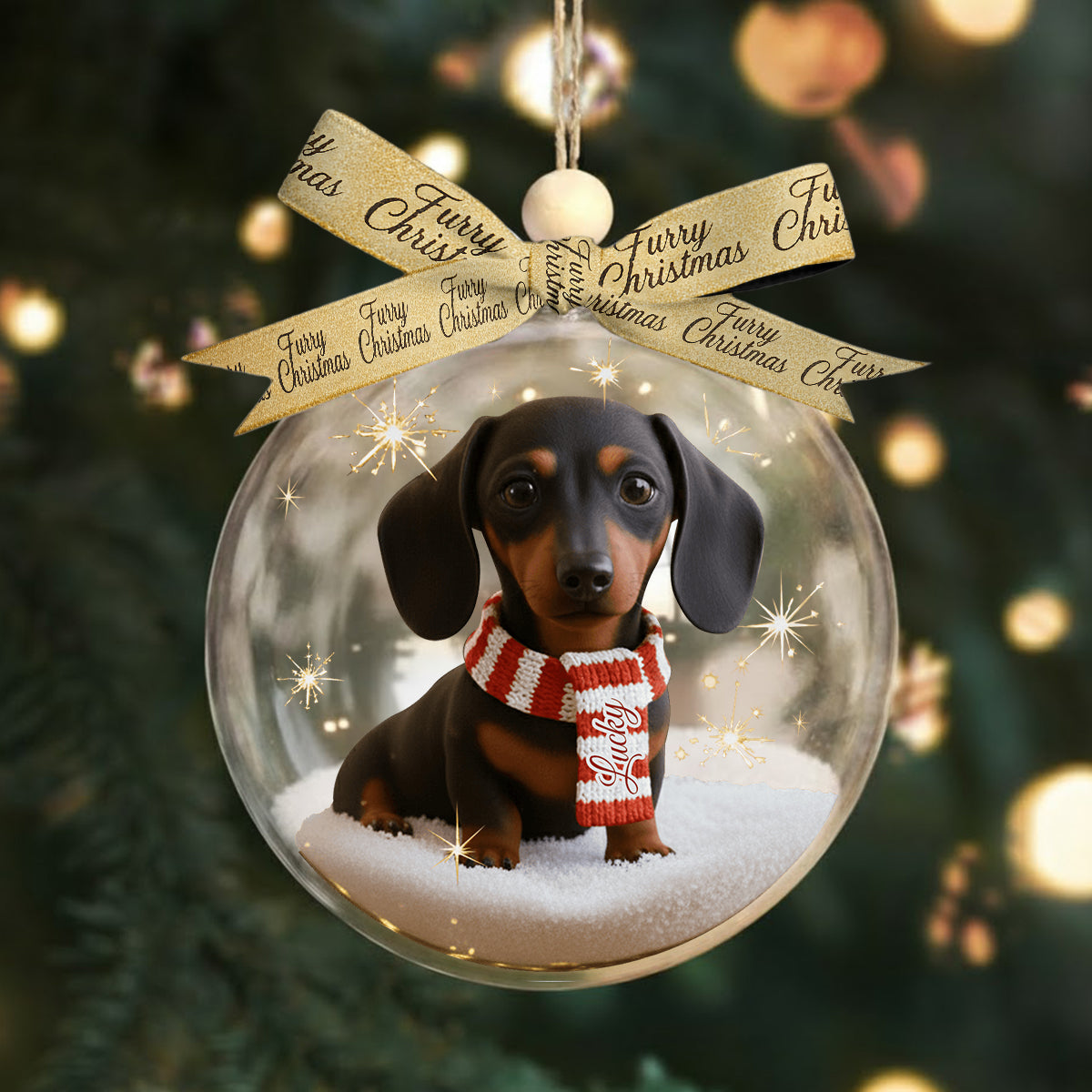 Ich liebe meinen Hund – Personalisierte Schneekugel mit Hund und Schleife