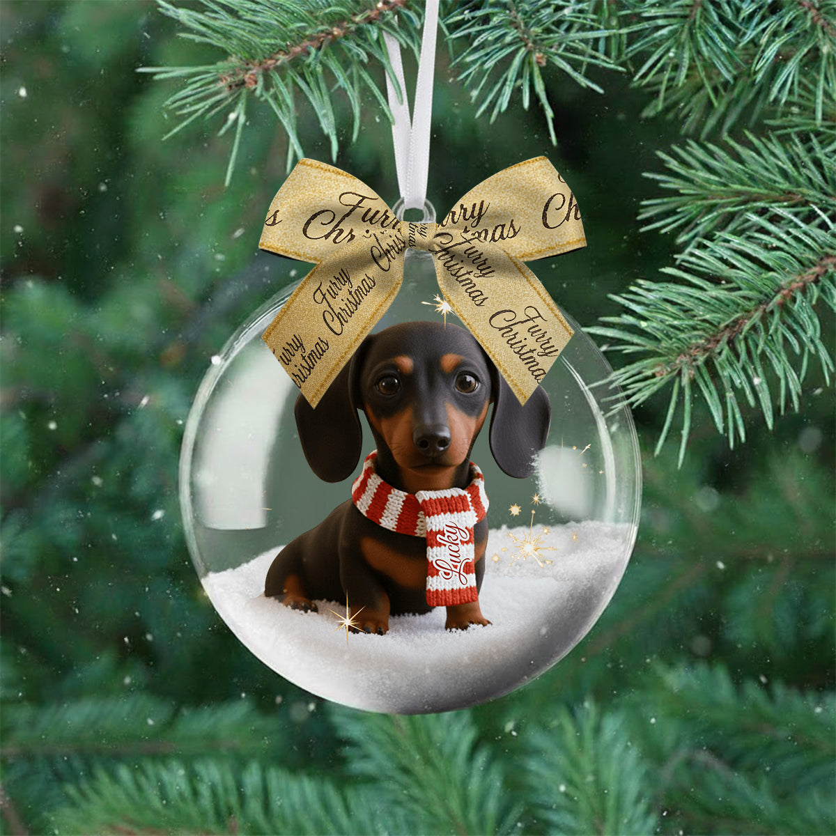 Ich liebe meinen Hund – Personalisierte Schneekugel mit Hund und Schleife