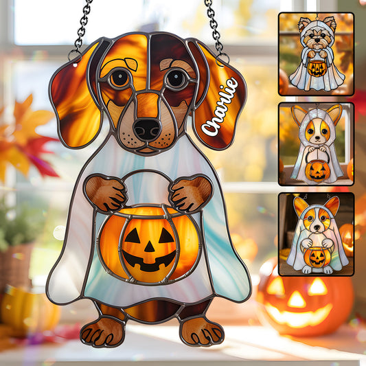 Hello Fall - Personalized Dog Window Hanging Suncatcher Ornament