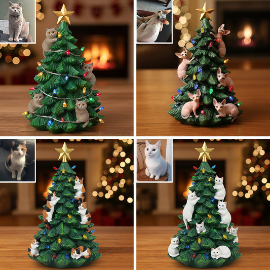 Lustige, freche Katze als Miniatur-Weihnachtsbaum – personalisierte Acrylplakette in Katzenform