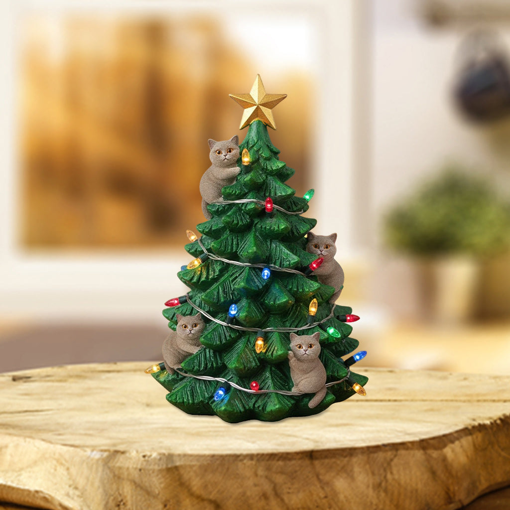 Lustige, freche Katze als Miniatur-Weihnachtsbaum – personalisierte Acrylplakette in Katzenform