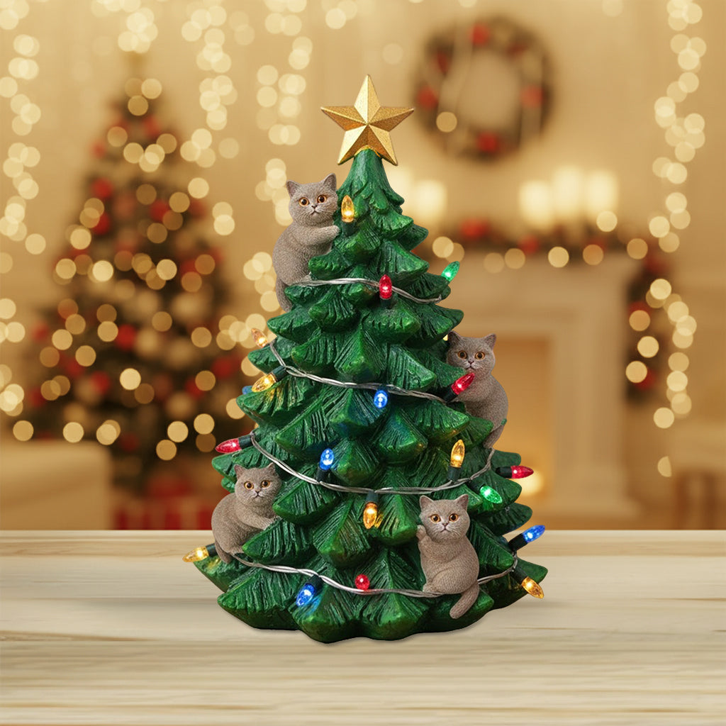Lustige, freche Katze als Miniatur-Weihnachtsbaum – personalisierte Acrylplakette in Katzenform