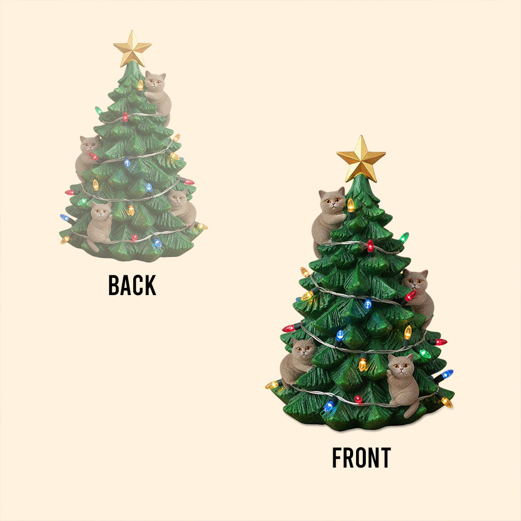 Lustige, freche Katze als Miniatur-Weihnachtsbaum – personalisierte Acrylplakette in Katzenform