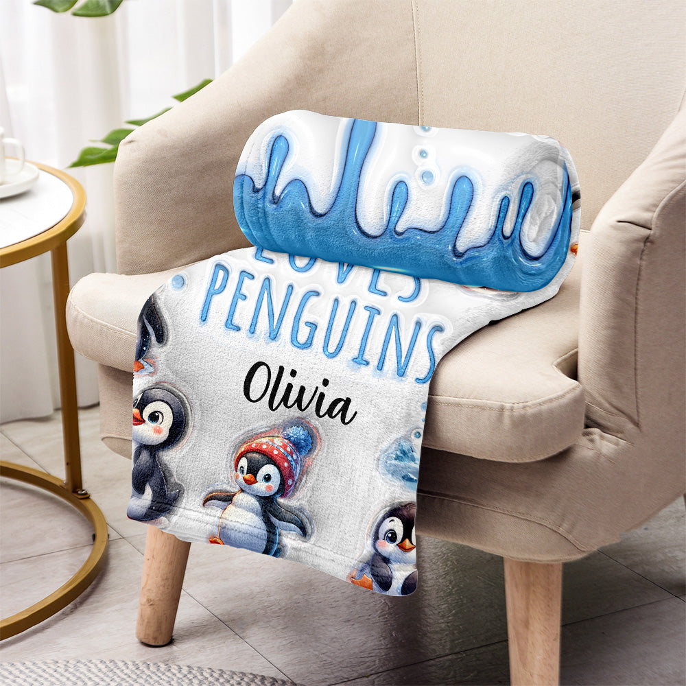 Personalisierte Decke für ein Mädchen, das Pinguine liebt