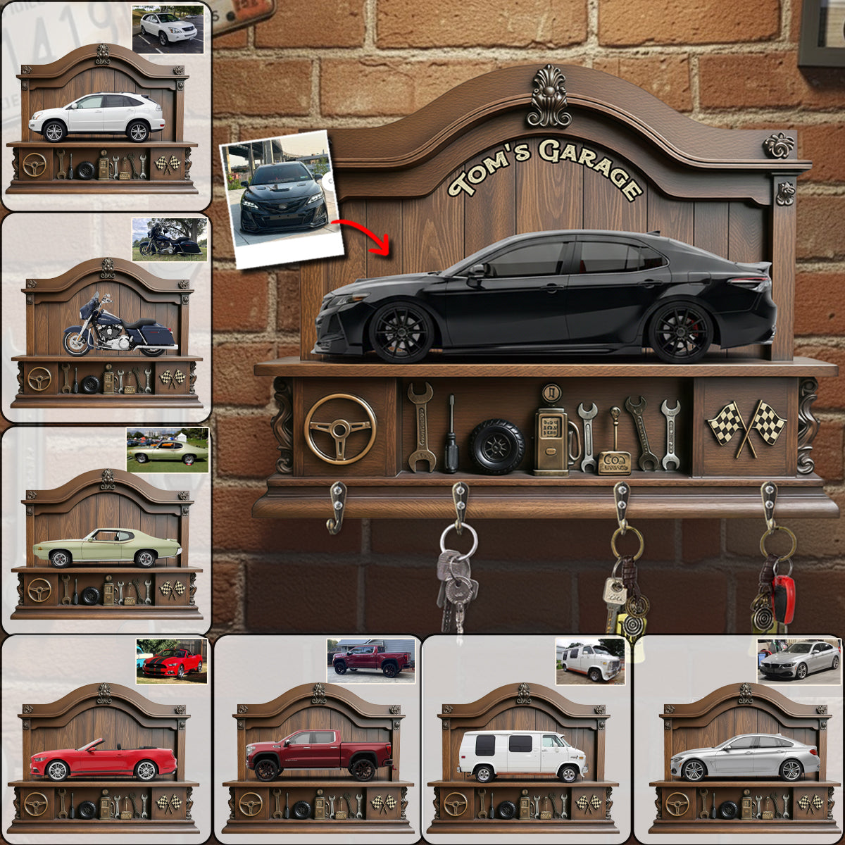 Custom Key Rack From Photo For Your Garage - Personalized Car Lover Custom Shaped Hanging Rack