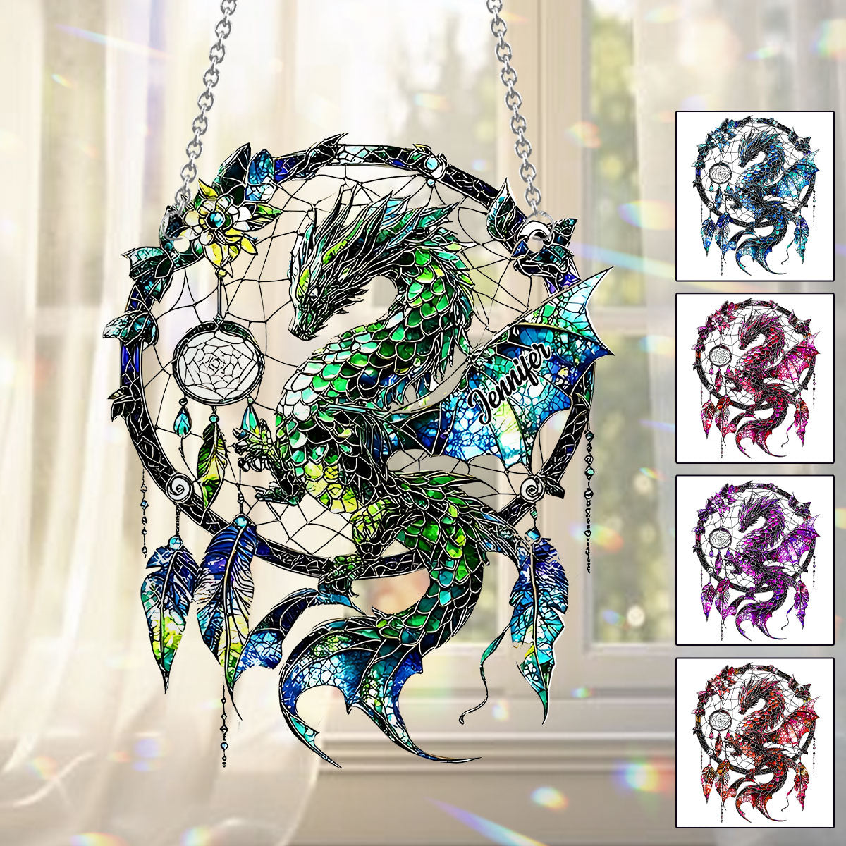 Mystischer Drache – Personalisierter Drachen-Fensterhänger als Sonnenfänger 