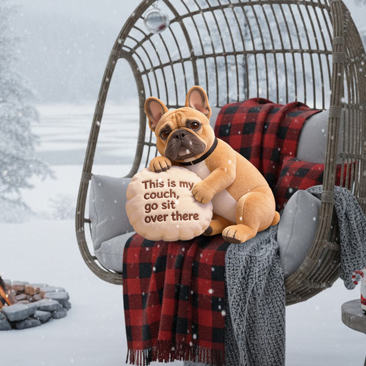 Das ist meine Couch – personalisiertes Kissen in Hundeform aus Kunstfell.