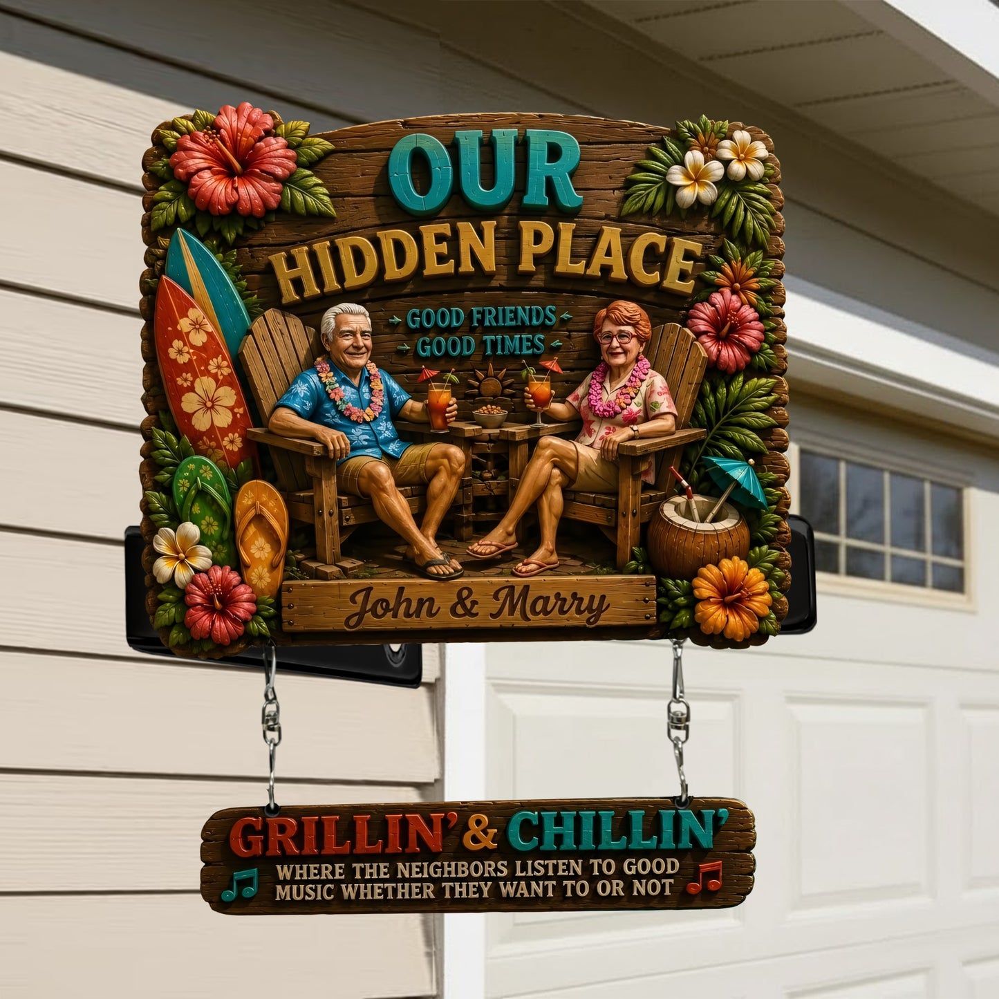 Willkommen an unserem Pool, Poolschild - Personalisierte Holz-Wandschilder