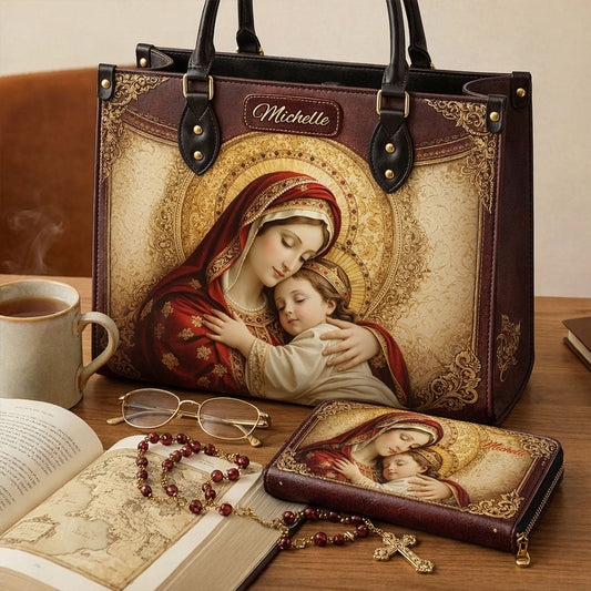 Virgin Mary Mother - Personalized Christian Leather Handbag & Leather Long Wallet