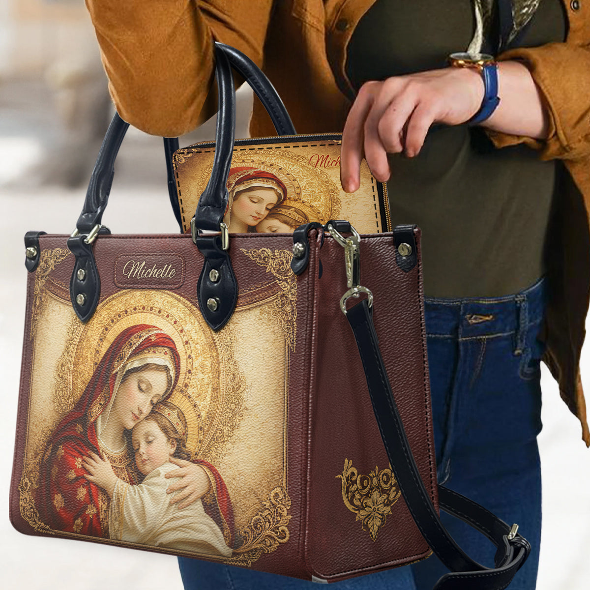 Virgin Mary Mother - Personalized Christian Leather Handbag & Leather Long Wallet
