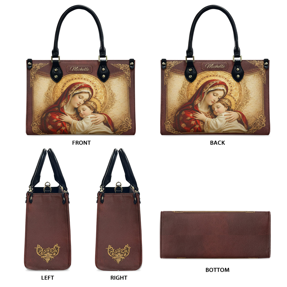 Virgin Mary Mother - Personalized Christian Leather Handbag & Leather Long Wallet