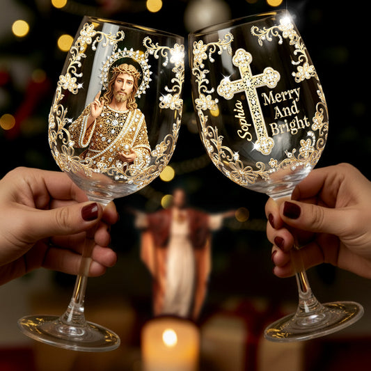 Fröhliche Weihnachten mit Jesus – Personalisiertes christliches Weinglas mit langem Stiel