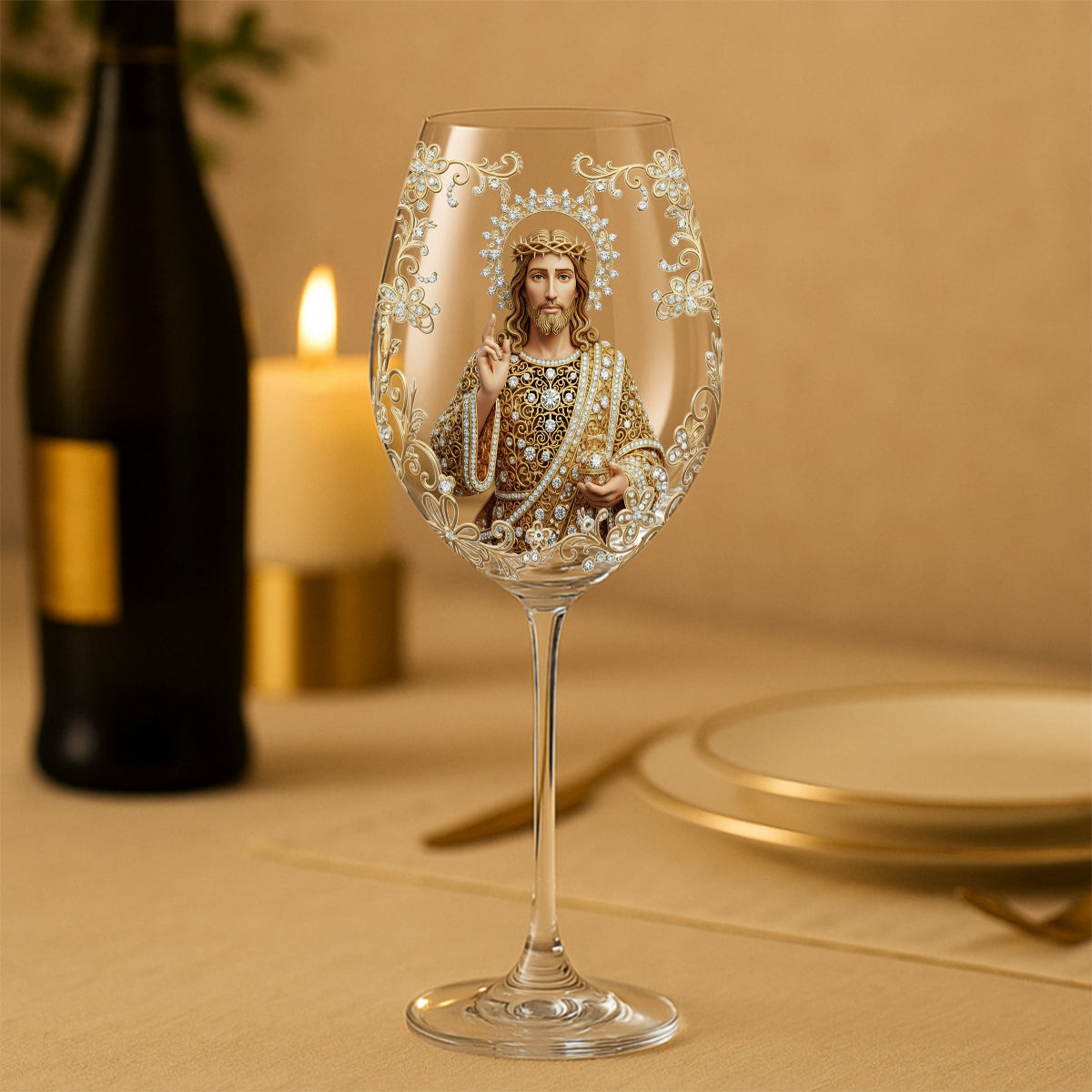 Fröhliche Weihnachten mit Jesus – Personalisiertes christliches Weinglas mit langem Stiel