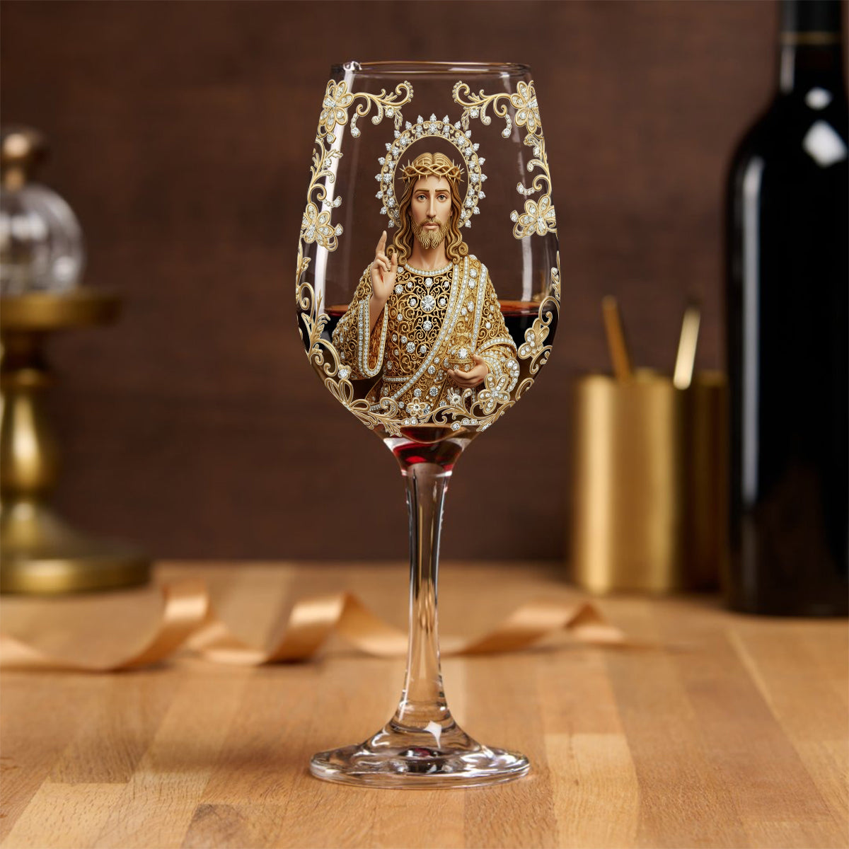 Fröhliche Weihnachten mit Jesus – Personalisiertes christliches Weinglas mit langem Stiel