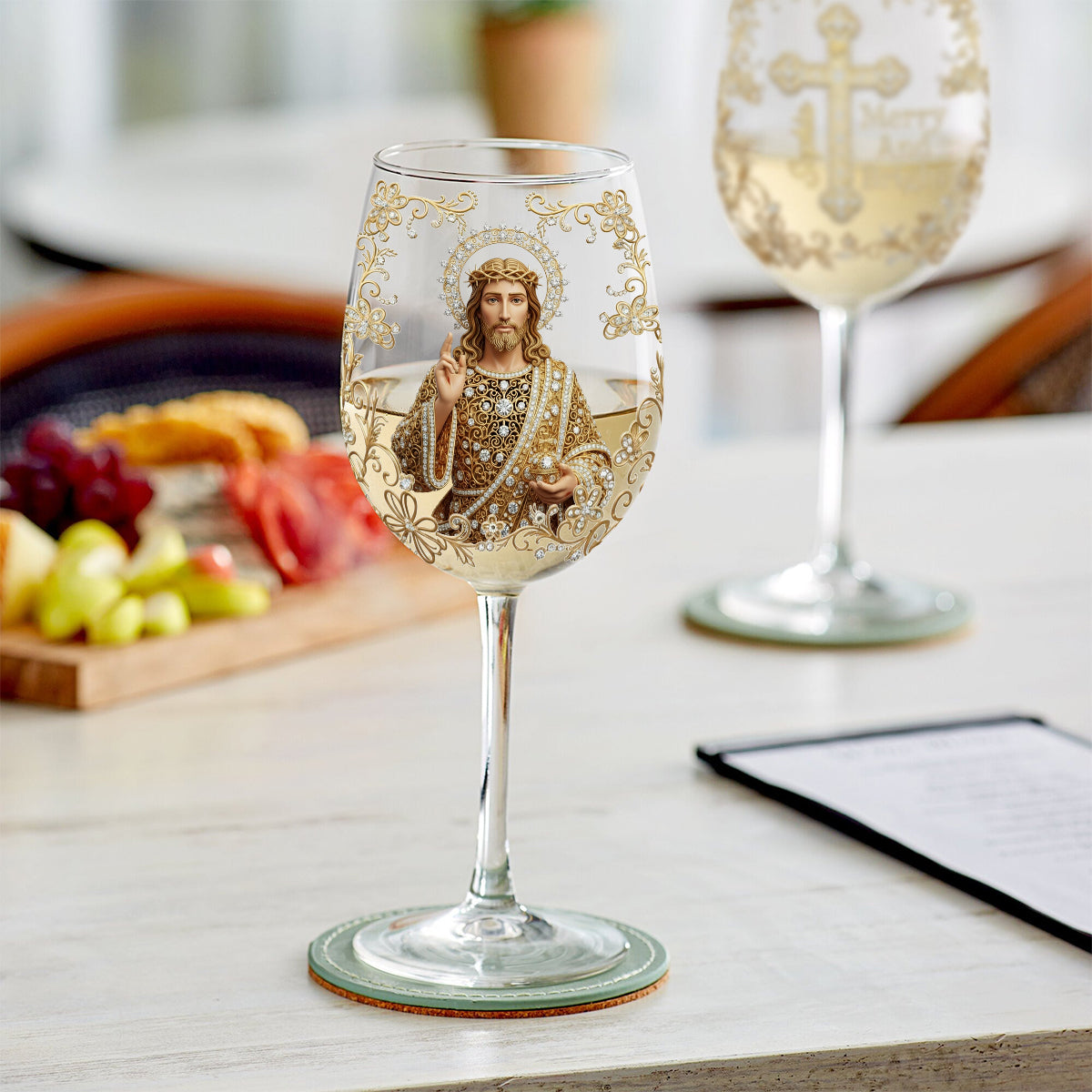 Fröhliche Weihnachten mit Jesus – Personalisiertes christliches Weinglas mit langem Stiel