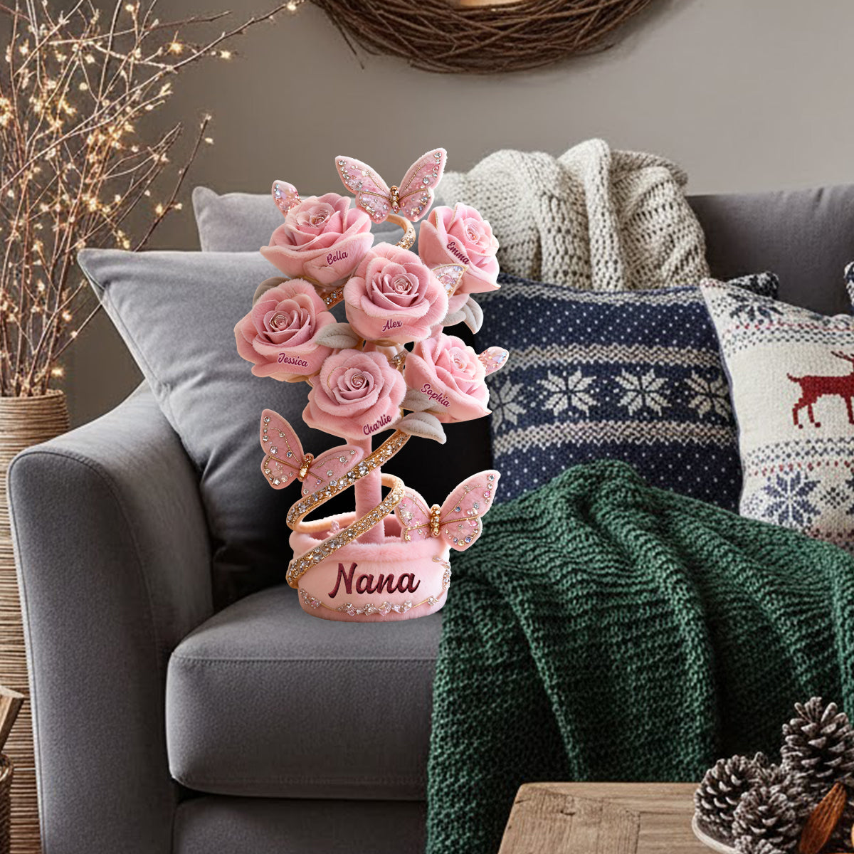 Grandma And Mom's Garden - Personalized Mother Faux Fur Shaped Pillow