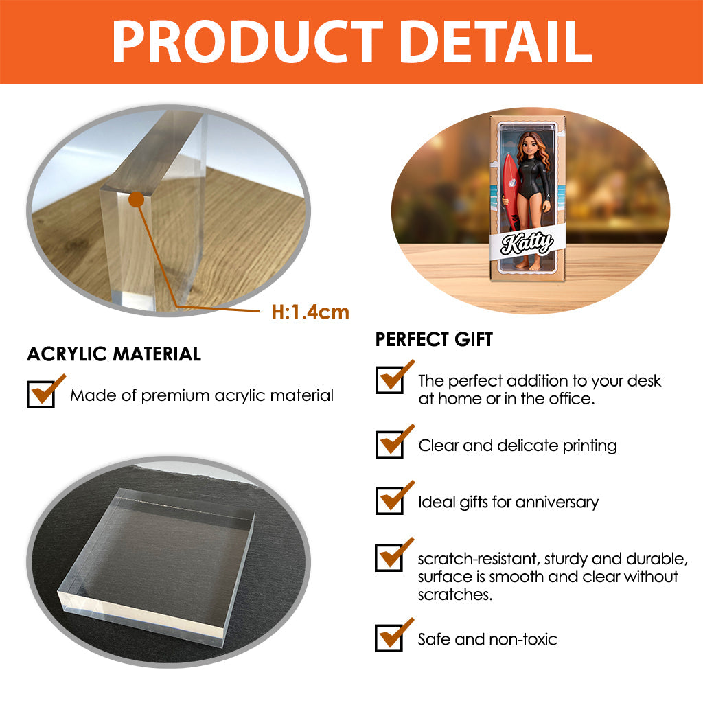 Individuelles Foto gewünscht – Surfen leicht gemacht – Personalisierte Acrylplakette in Sonderform