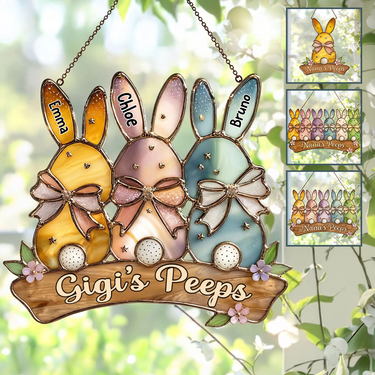 Grandma's Peeps Best Easter Gift - Personalized Grandma Window Hanging Suncatcher Ornament