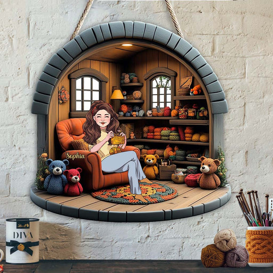 In My Crocheting/ Knitting Room - Personalized Crocheting Custom Shaped Wood Sign
