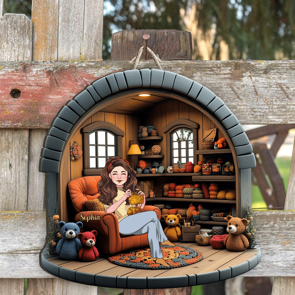 In meinem Häkel-/Strickzimmer – personalisiertes, individuell geformtes Holzschild zum Häkeln