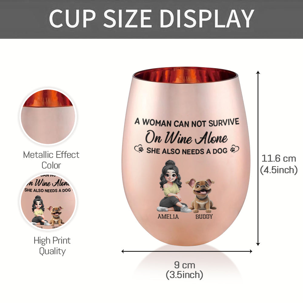 Eine Frau kann nicht nur von Wein leben – personalisiertes Weinglas aus Metall