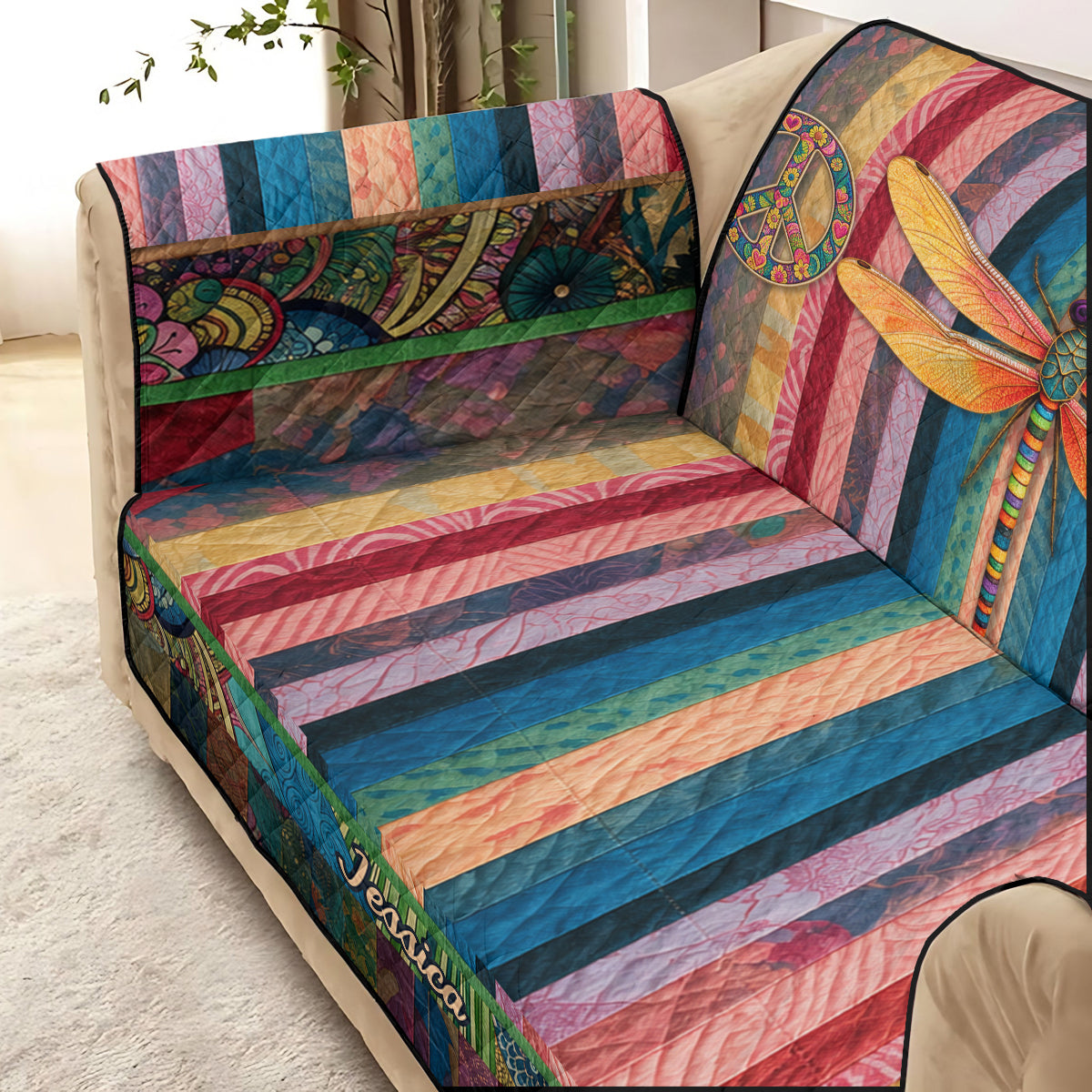 Hippie Souls - Personalisierte Hippie Steppdecke für Sofa/Couch