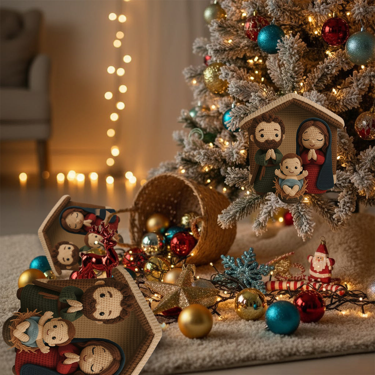 Krippenszene Jesus – Personalisierter christlicher handgefertigter Häkelschmuck