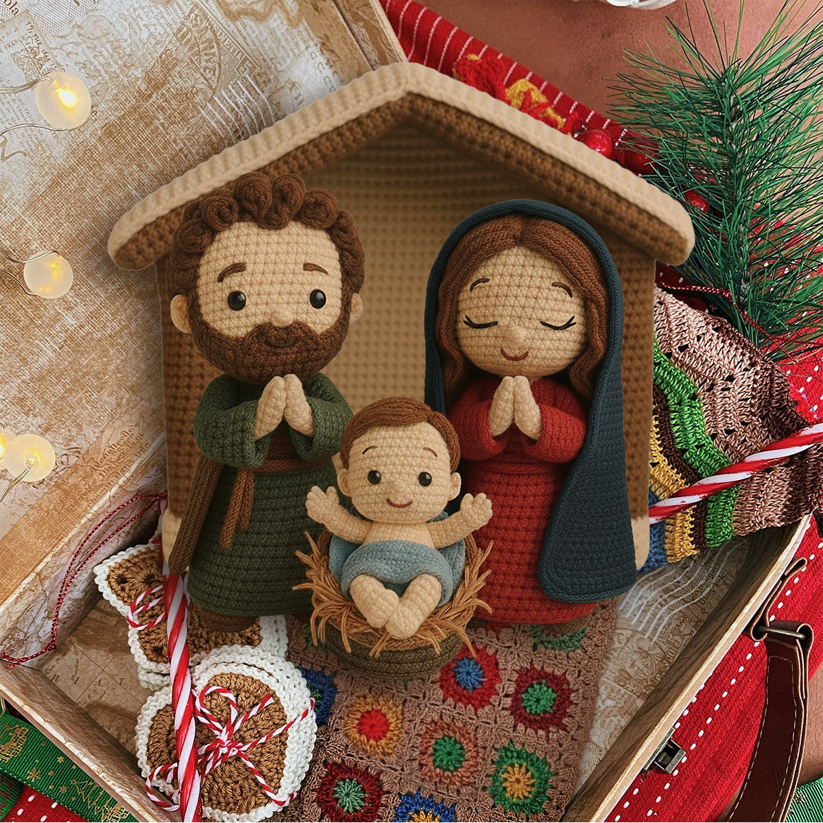 Krippenszene Jesus – Personalisierter christlicher handgefertigter Häkelschmuck