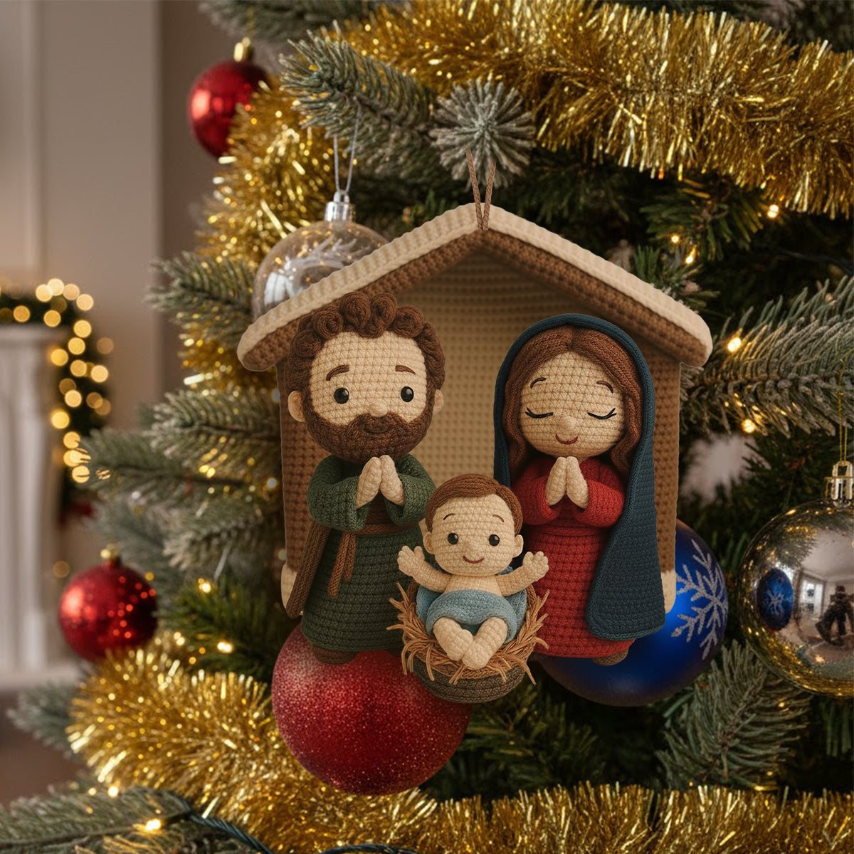 Krippenszene Jesus – Personalisierter christlicher handgefertigter Häkelschmuck