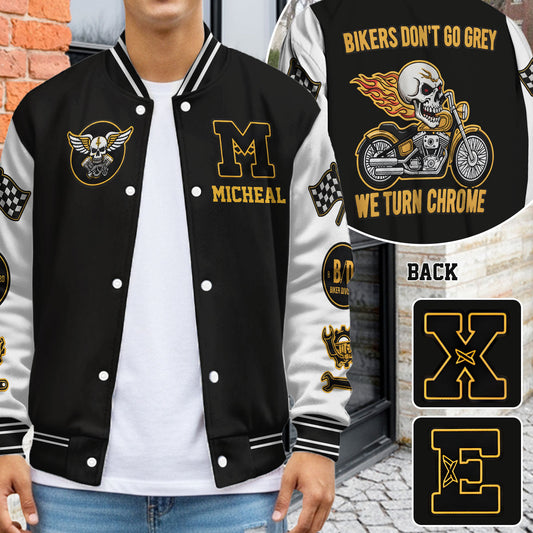 Bikers Go Chrome - Personalized Biker Varsity Jacket