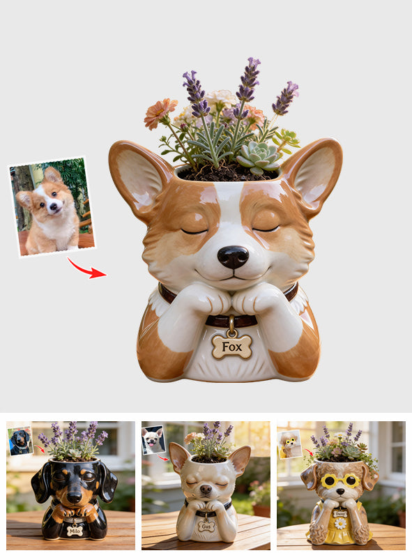 Cute Puppy Planter - Personalized Dog Acrylic Pot