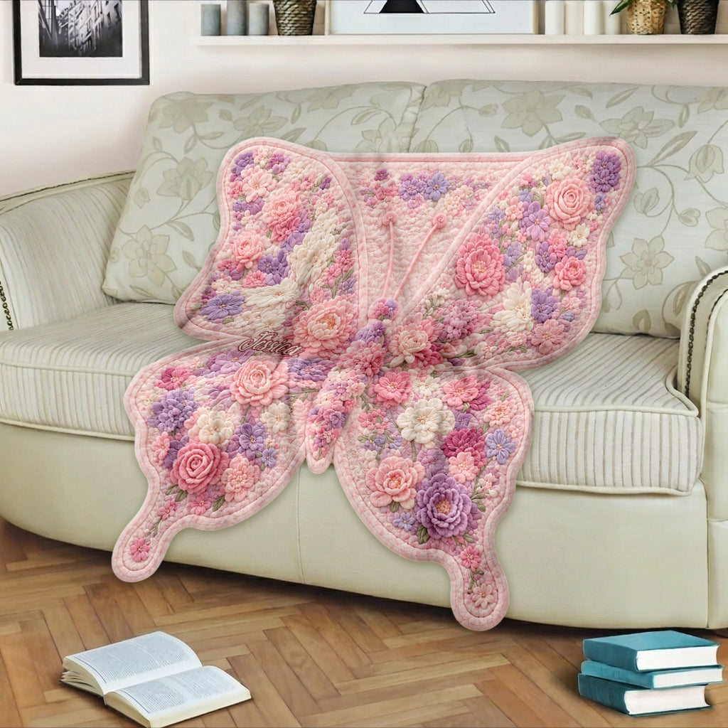 Soft Wings, Blooming Flowers, Peaceful Nights - Personalized Butterfly Shaped Fleece Blanket